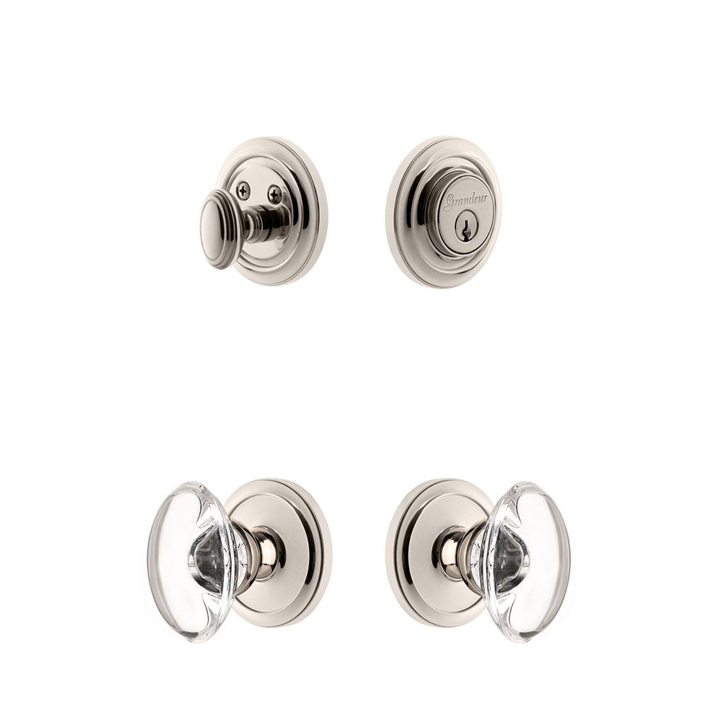 Handleset - Circulaire Rosette With Provence Crystal Knob & Matching Deadbolt In Polished Nickel