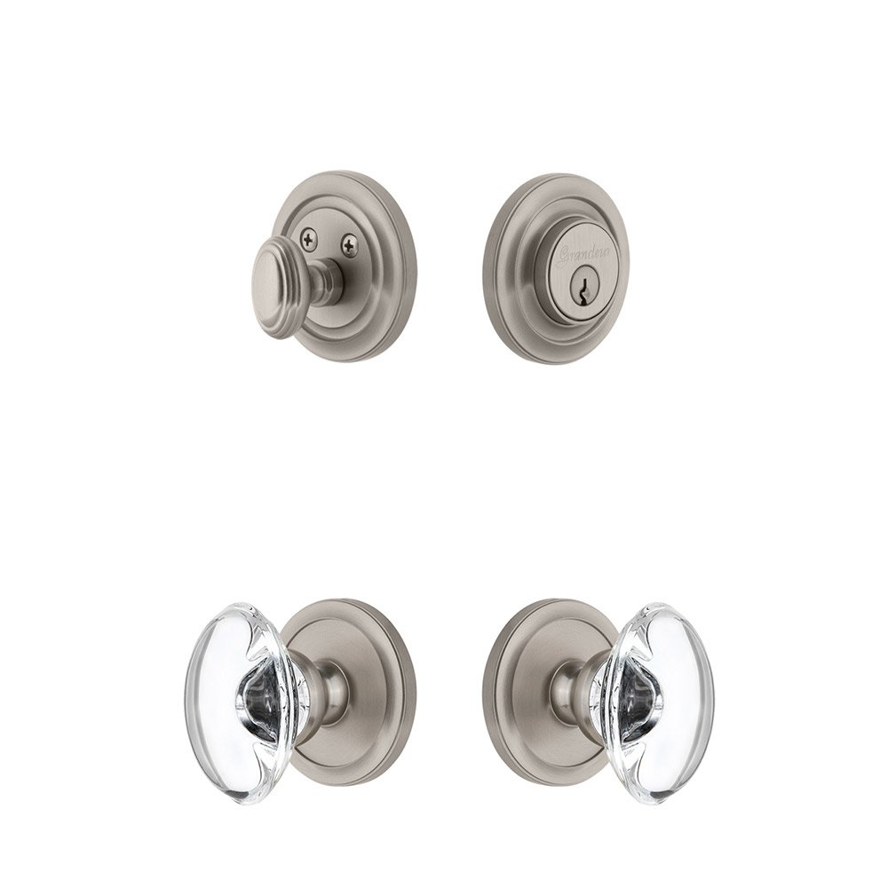 Handleset - Circulaire Rosette With Provence Crystal Knob & Matching Deadbolt In Satin Nickel
