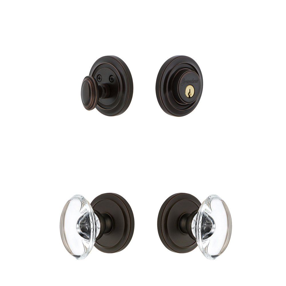 Handleset - Circulaire Rosette With Provence Crystal Knob & Matching Deadbolt In Timeless Bronze