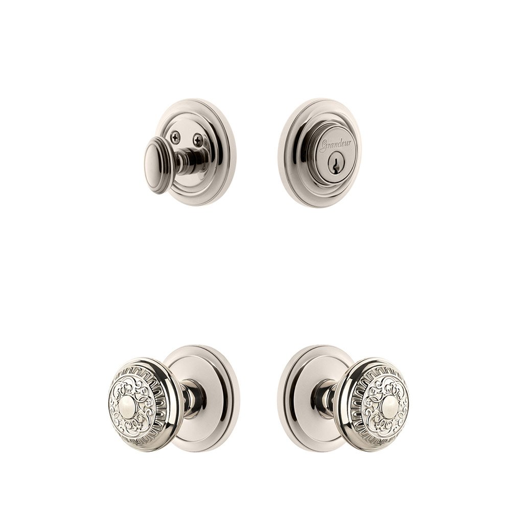 Handleset - Circulaire Rosette With Windsor Knob & Matching Deadbolt In Polished Nickel