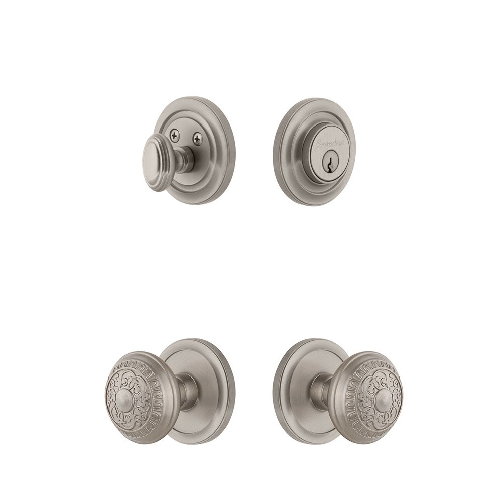Handleset - Circulaire Rosette With Windsor Knob & Matching Deadbolt In Satin Nickel