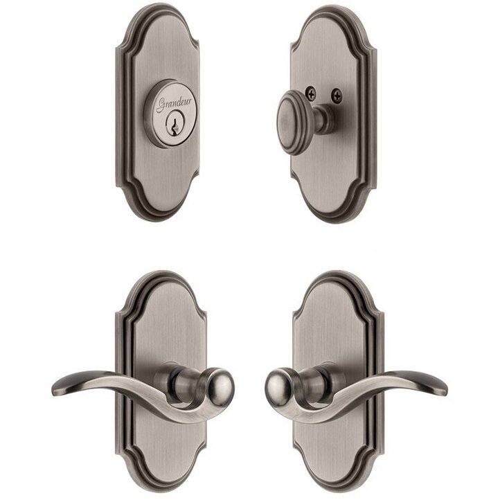 Handleset - Arc Plate With Bellagio Lever & Matching Deadbolt In Antique Pewter