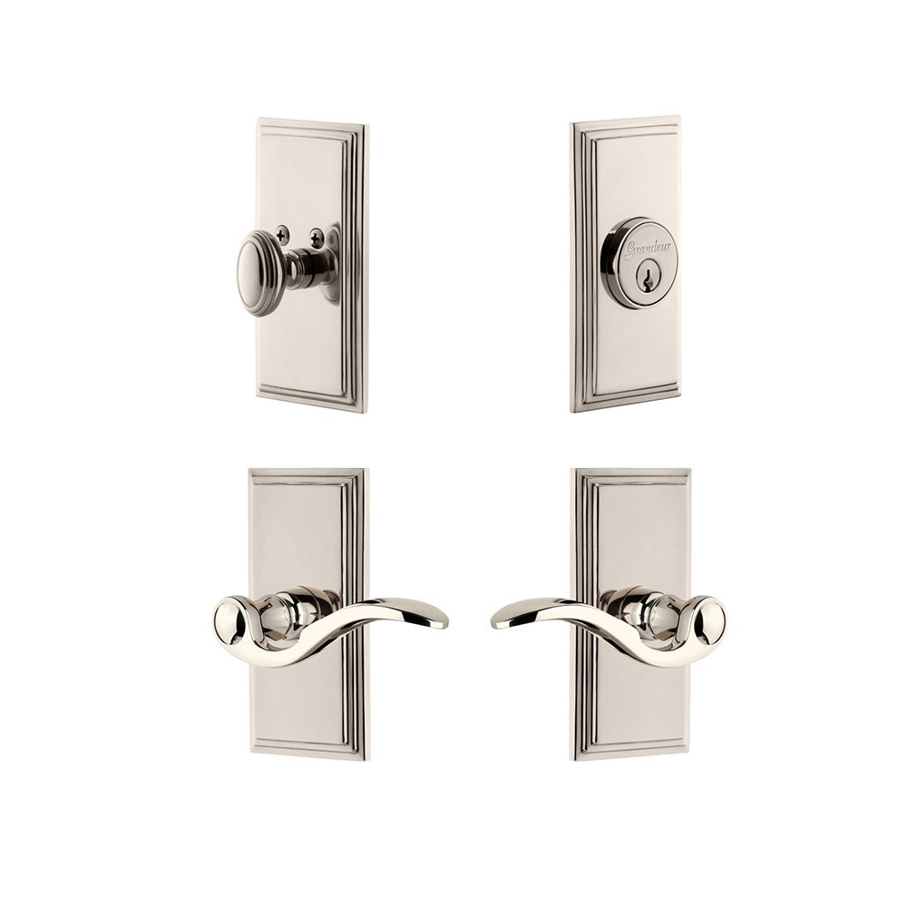 Handleset - Carre Plate With Bellagio Lever & Matching Deadbolt In Polished Nickel