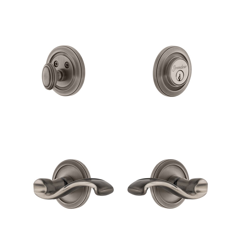 Handleset - Circulaire Rosette With Portfino Lever & Matching Deadbolt In Antique Pewter