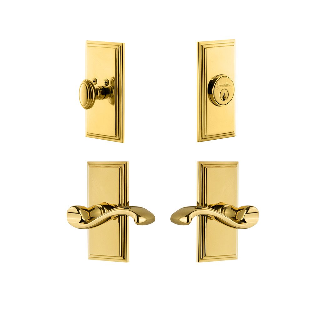 Handleset - Carre Plate With Portfino Lever & Matching Deadbolt In Lifetime Brass