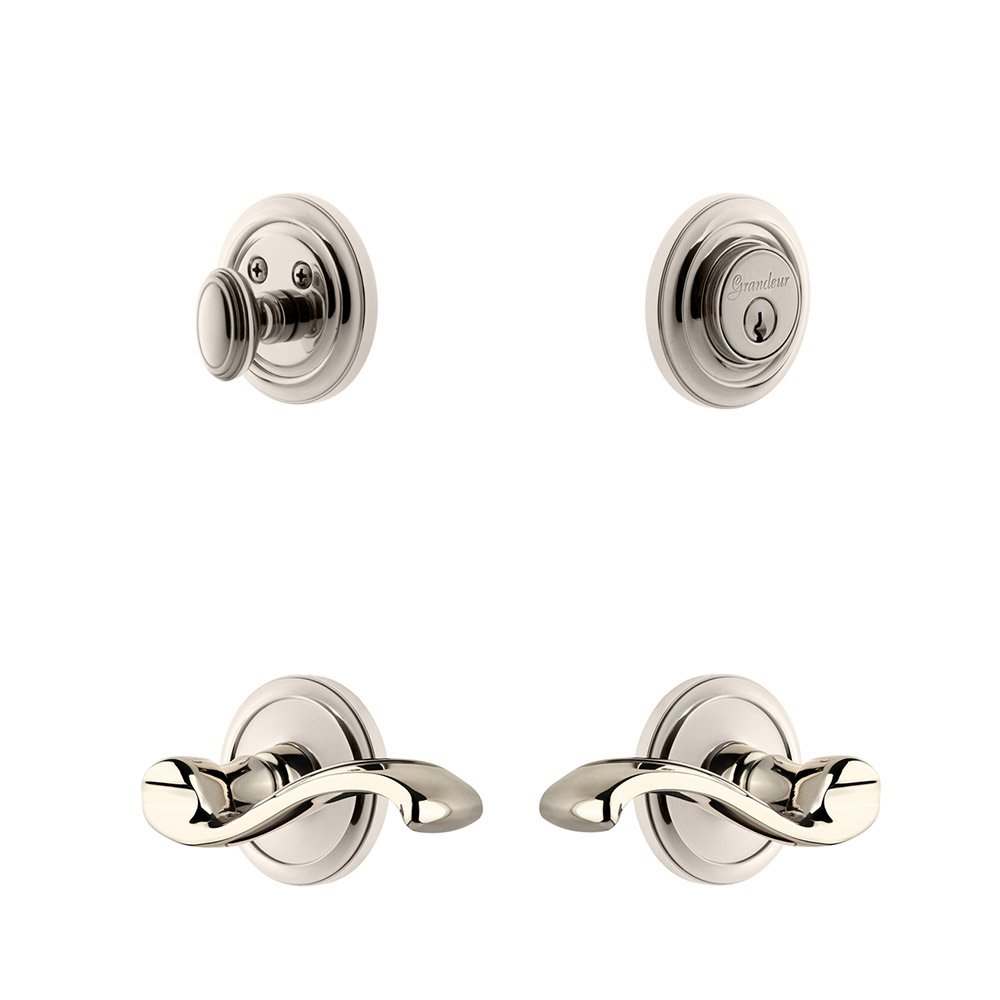 Handleset - Circulaire Rosette With Portfino Lever & Matching Deadbolt In Polished Nickel