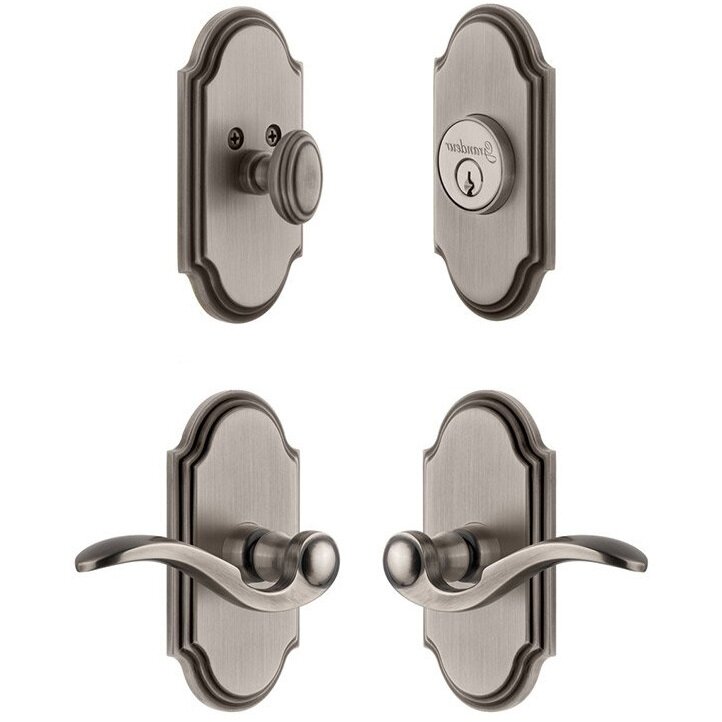 Handleset - Arc Plate With Bellagio Lever & Matching Deadbolt In Antique Pewter