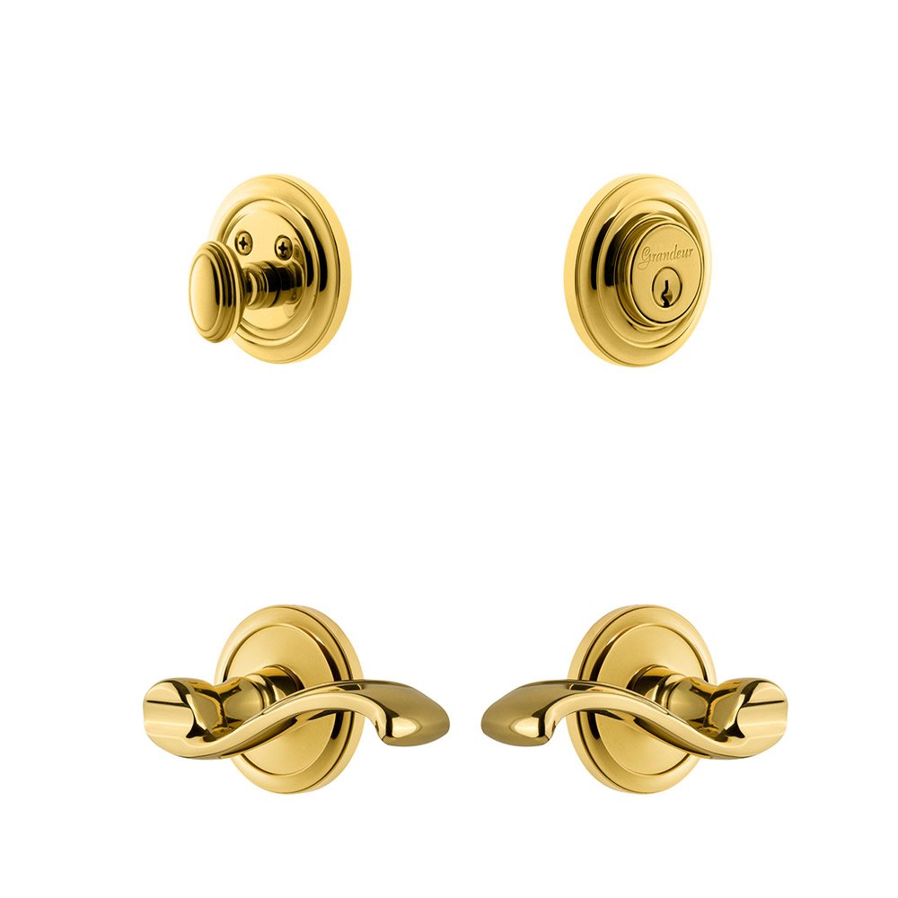 Handleset - Circulaire Rosette With Portfino Lever & Matching Deadbolt In Lifetime Brass