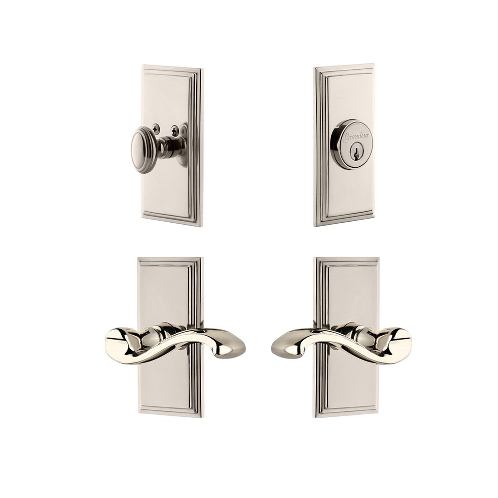 Handleset - Carre Plate With Portfino Lever & Matching Deadbolt In Polished Nickel