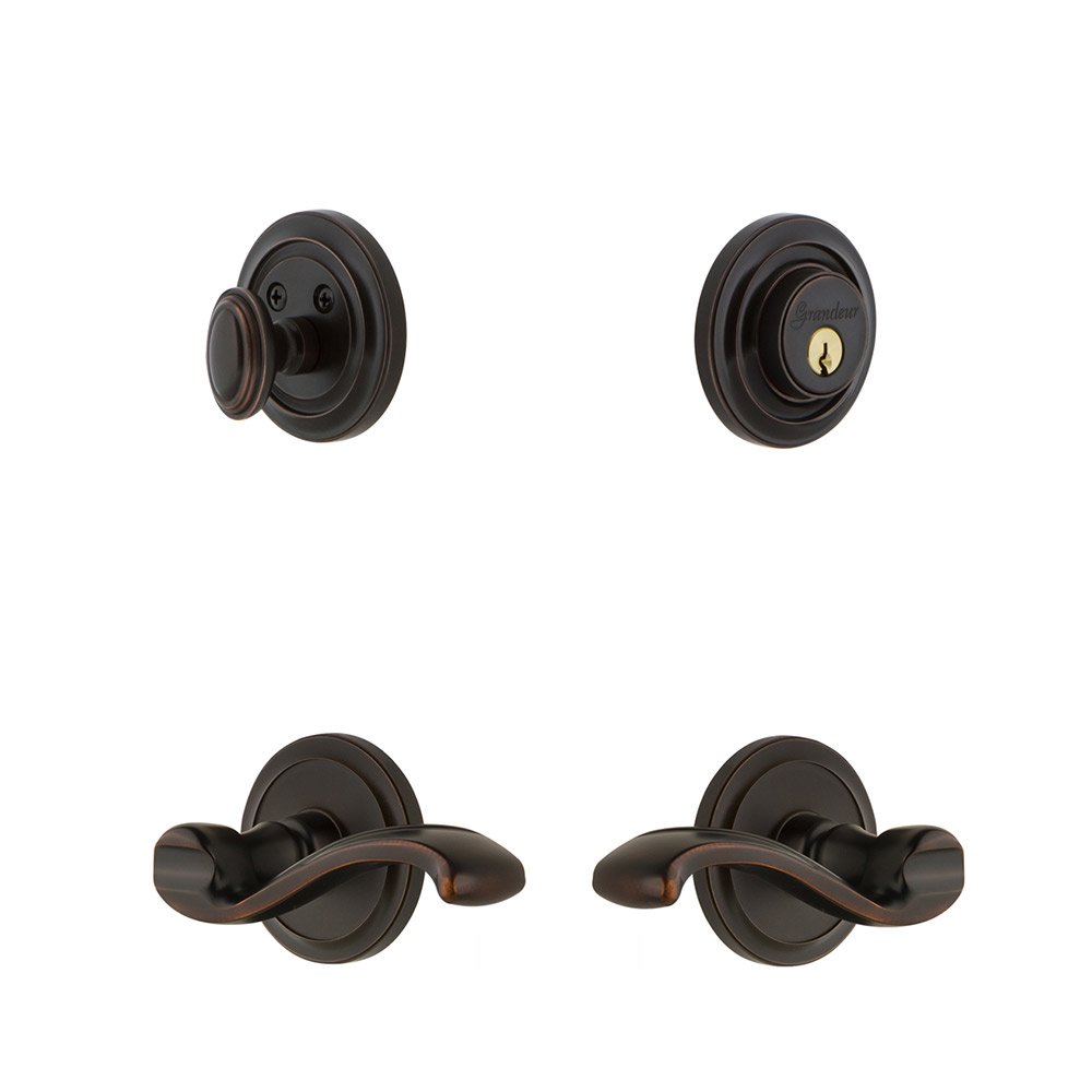 Handleset - Circulaire Rosette With Portfino Lever & Matching Deadbolt In Timeless Bronze