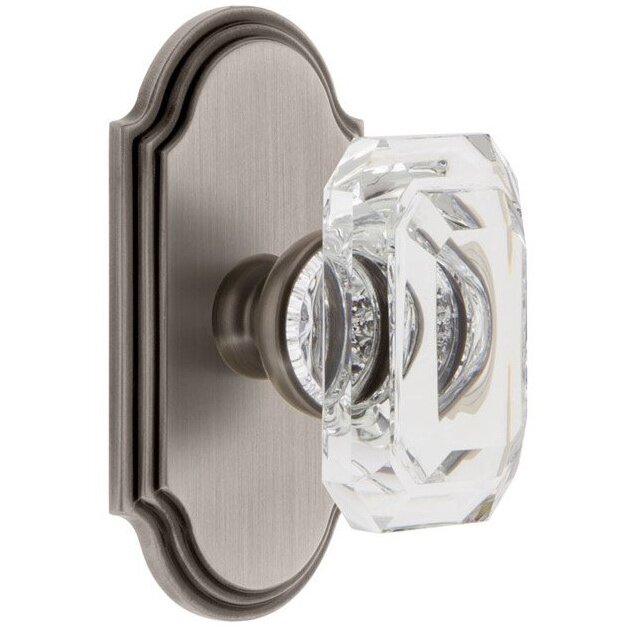 Arc - Passage Knob with Baguette Clear Crystal Knob in Antique Pewter