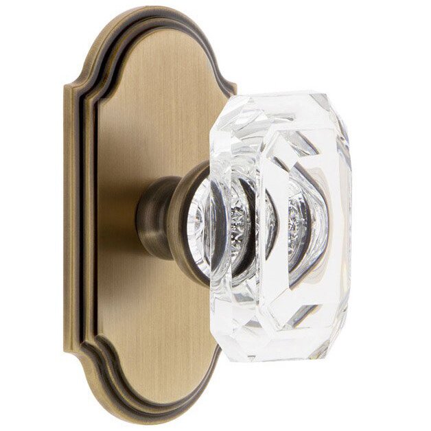 Arc - Passage Knob with Baguette Clear Crystal Knob in Vintage Brass
