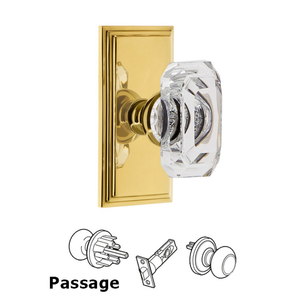 Carre - Passage Knob with Baguette Clear Crystal Knob in Lifetime Brass