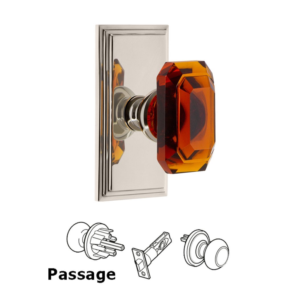 Carre - Passage Knob with Baguette Amber Crystal Knob in Polished Nickel