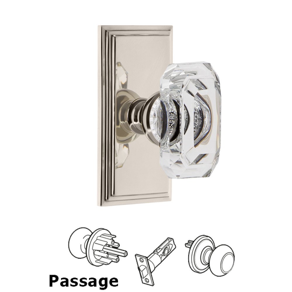 Carre - Passage Knob with Baguette Clear Crystal Knob in Polished Nickel
