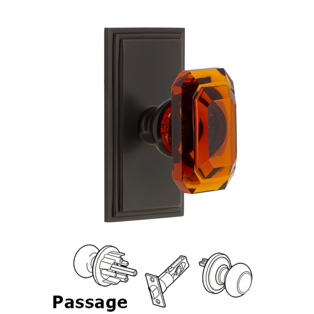 Carre - Passage Knob with Baguette Amber Crystal Knob in Timeless Bronze