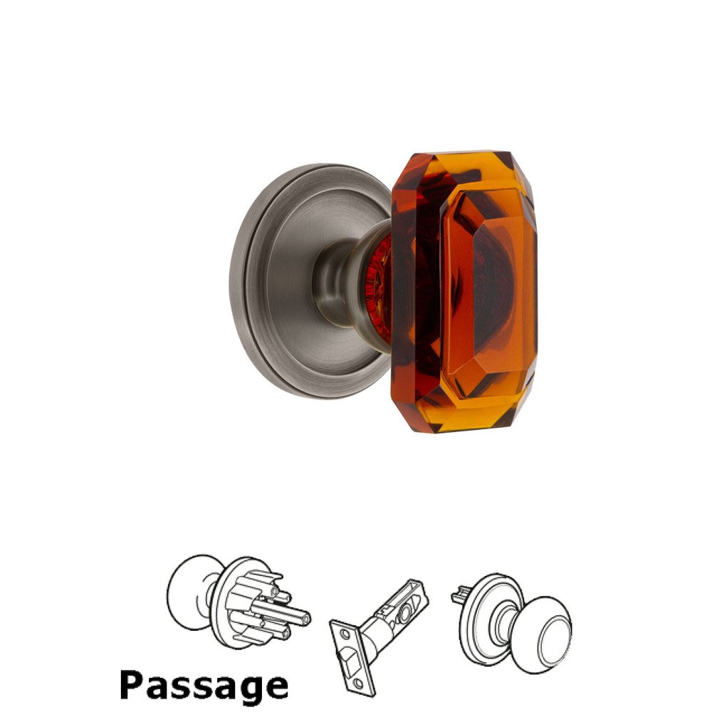 Circulaire - Passage Knob with Baguette Amber Crystal Knob in Antique Pewter