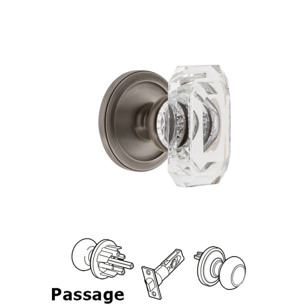 Circulaire - Passage Knob with Baguette Clear Crystal Knob in Antique Pewter