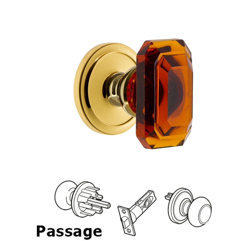 Circulaire - Passage Knob with Baguette Amber Crystal Knob in Lifetime Brass