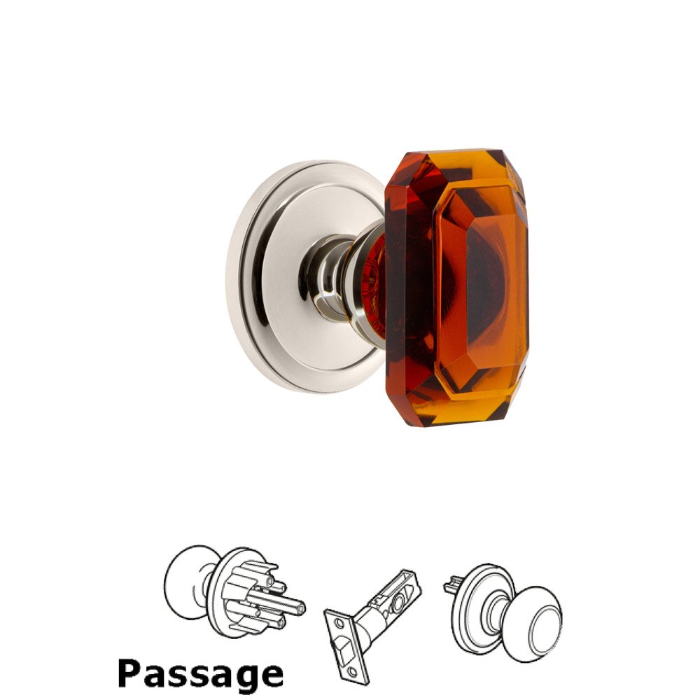 Circulaire - Passage Knob with Baguette Amber Crystal Knob in Polished Nickel