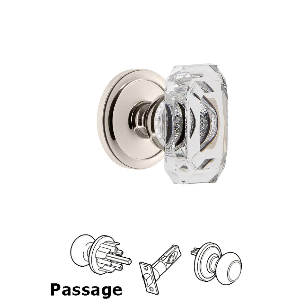 Circulaire - Passage Knob with Baguette Clear Crystal Knob in Polished Nickel