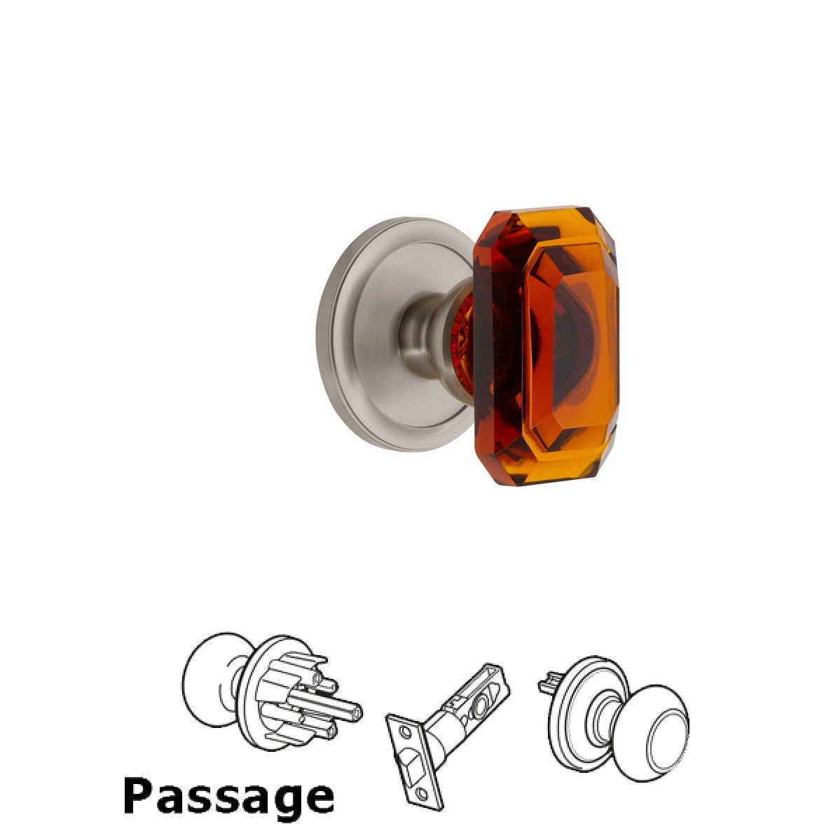 Circulaire - Passage Knob with Baguette Amber Crystal Knob in Satin Nickel