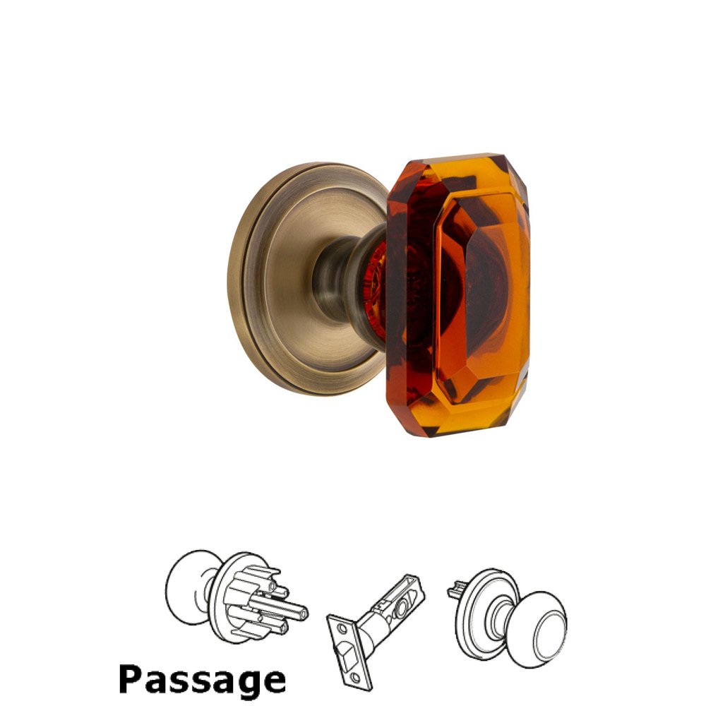 Circulaire - Passage Knob with Baguette Amber Crystal Knob in Vintage Brass