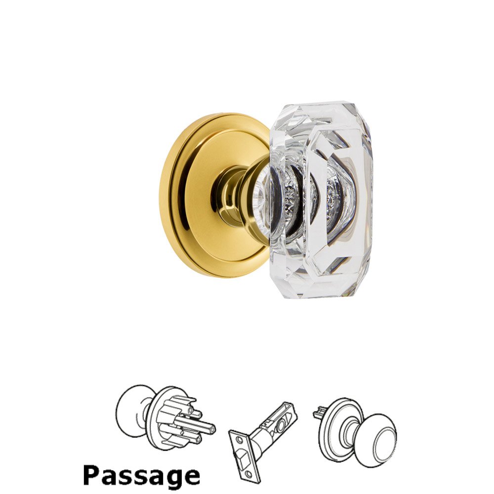 Circulaire - Passage Knob with Baguette Clear Crystal Knob in Polished Brass