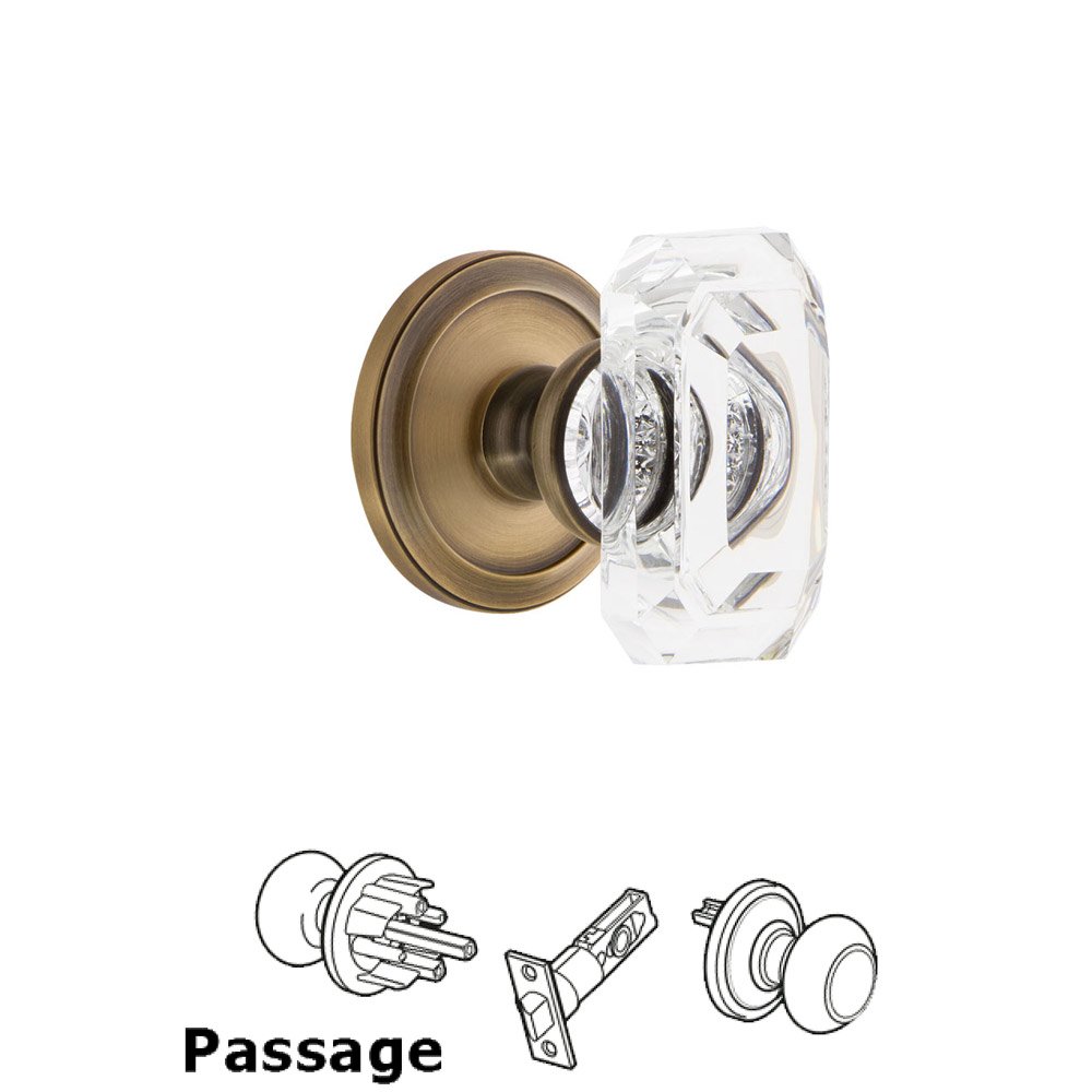 Circulaire - Passage Knob with Baguette Clear Crystal Knob in Vintage Brass