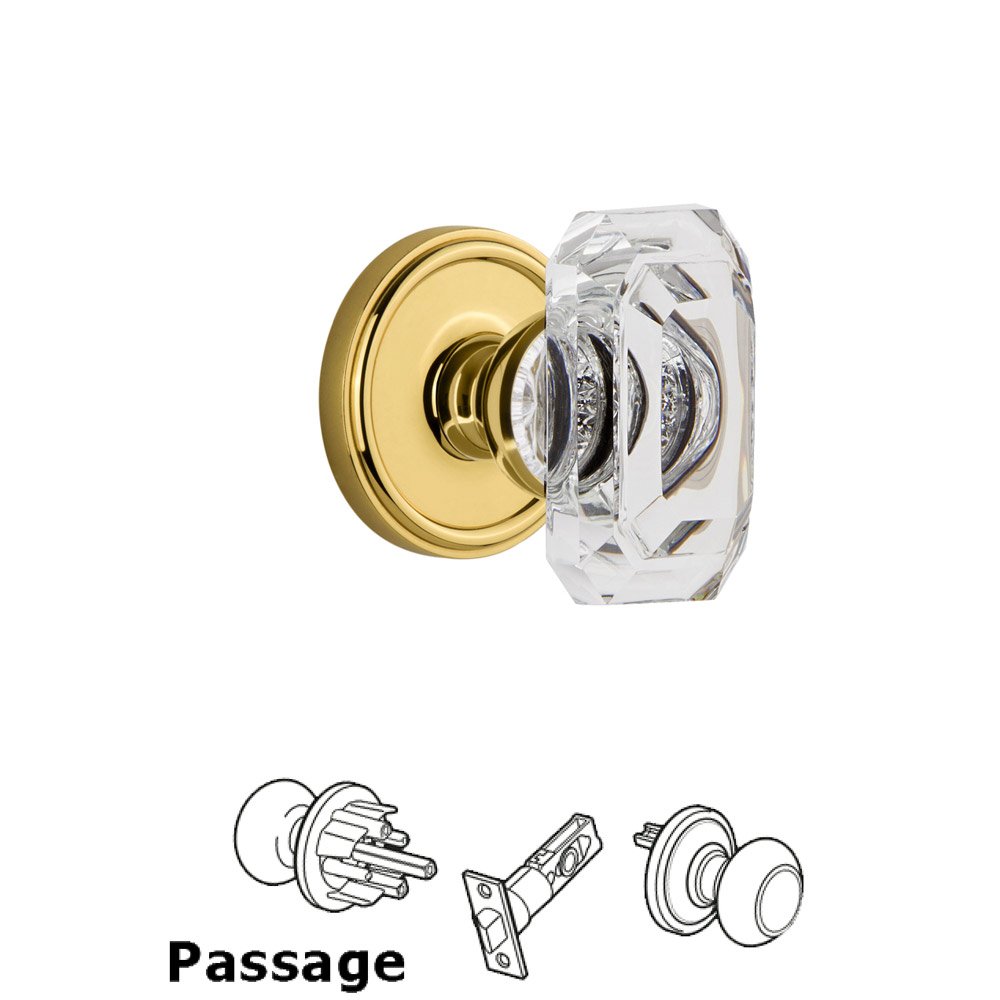 Georgetown - Passage Knob with Baguette Clear Crystal Knob in Polished Brass
