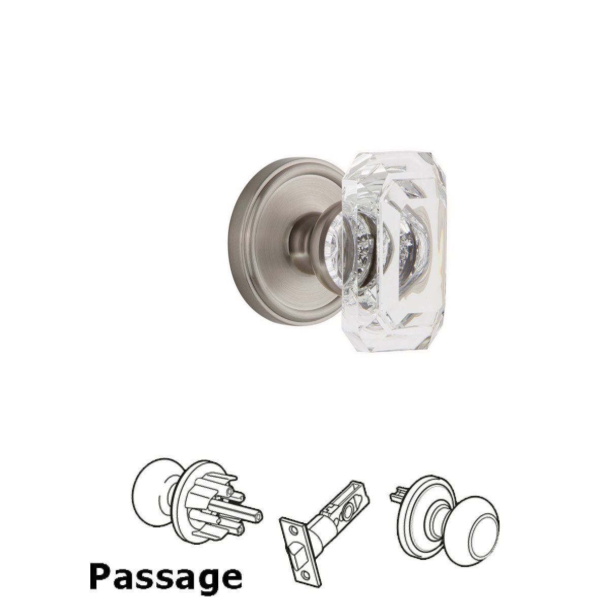 Georgetown - Passage Knob with Baguette Clear Crystal Knob in Satin Nickel