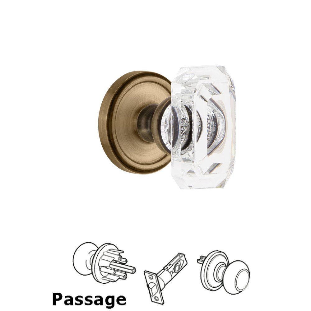 Georgetown - Passage Knob with Baguette Clear Crystal Knob in Vintage Brass