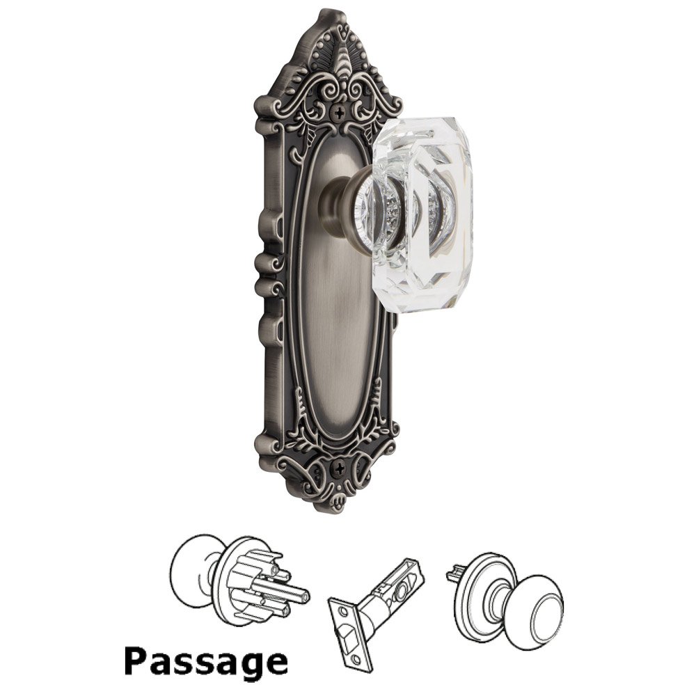 Grande Victorian - Passage Knob with Baguette Clear Crystal Knob in Antique Pewter