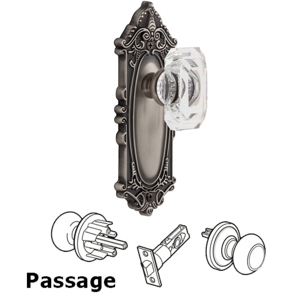 Grande Victorian - Passage Knob with Baguette Clear Crystal Knob in Antique Pewter
