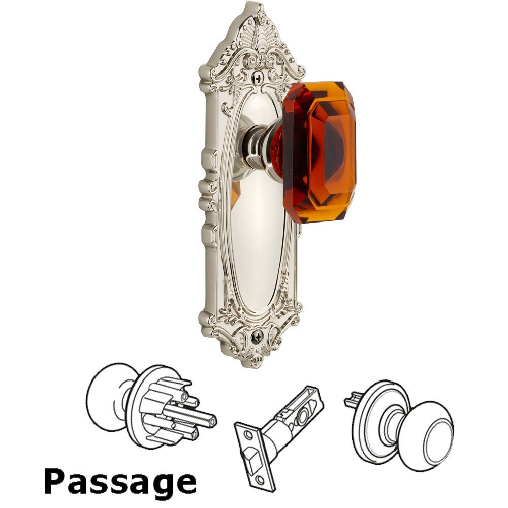 Grande Victorian - Passage Knob with Baguette Amber Crystal Knob in Polished Nickel