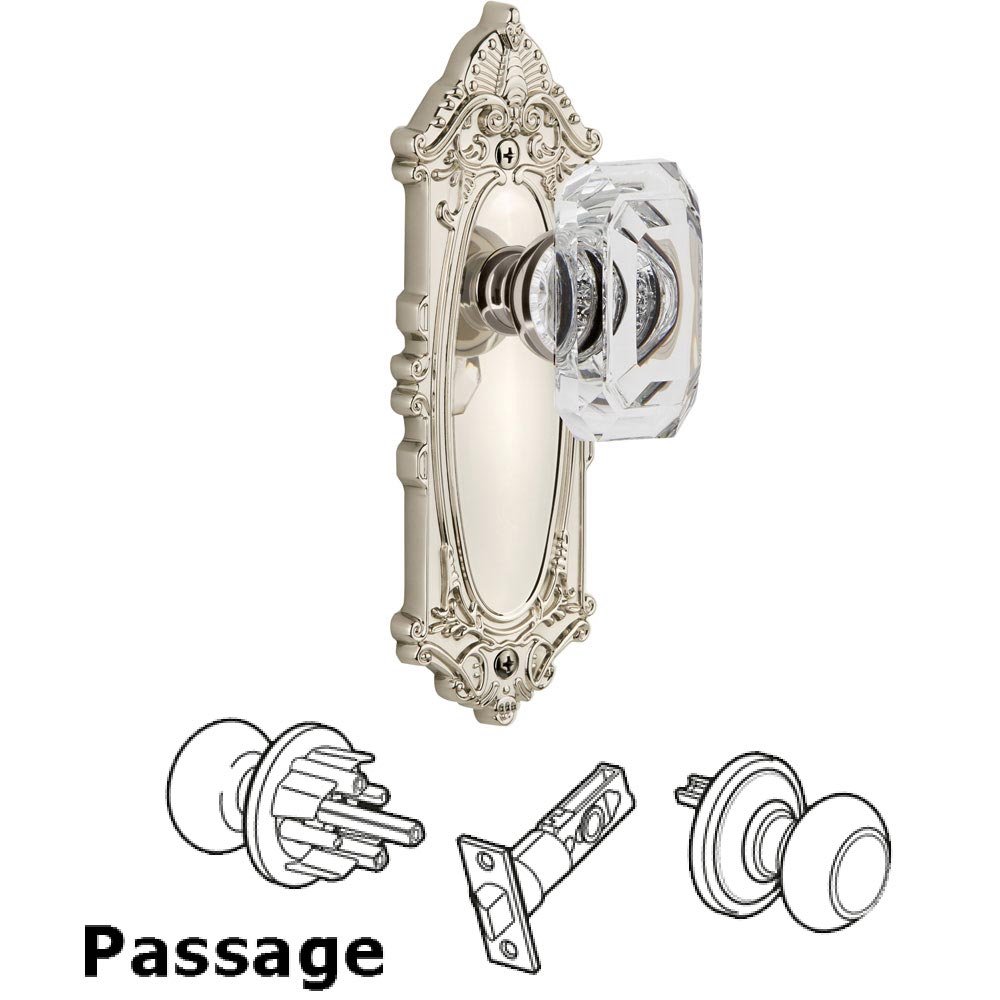 Grande Victorian - Passage Knob with Baguette Clear Crystal Knob in Polished Nickel
