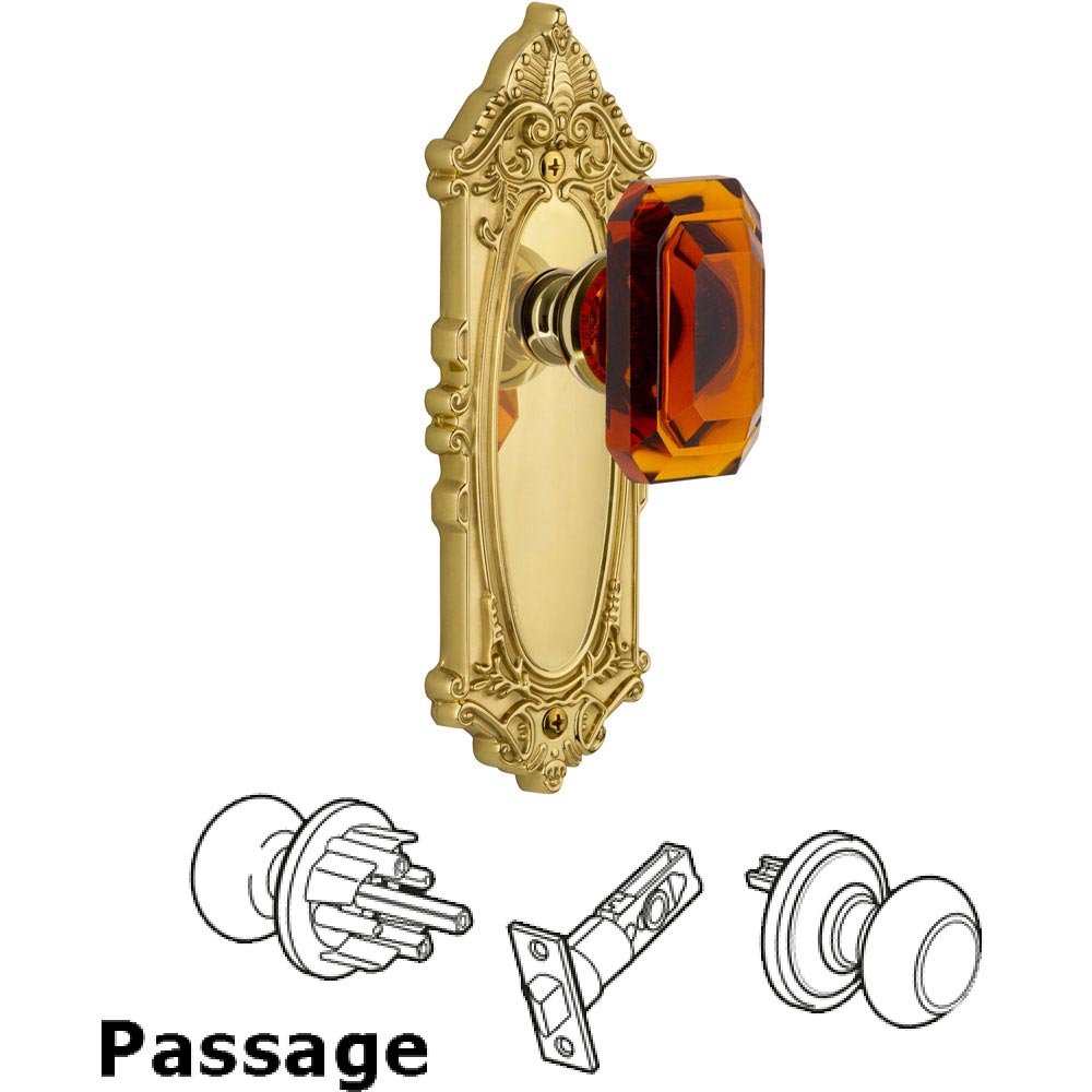 Grande Victorian - Passage Knob with Baguette Amber Crystal Knob in Polished Brass