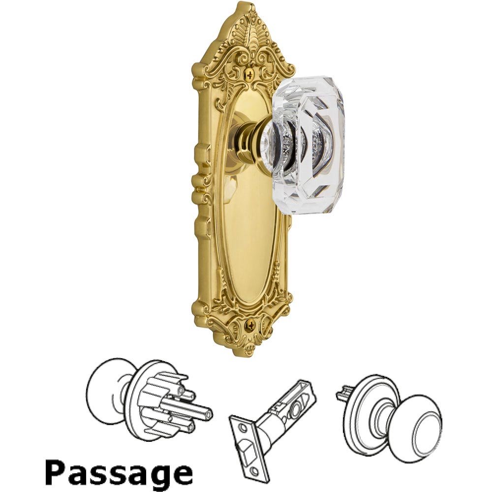 Grande Victorian - Passage Knob with Baguette Clear Crystal Knob in Polished Brass