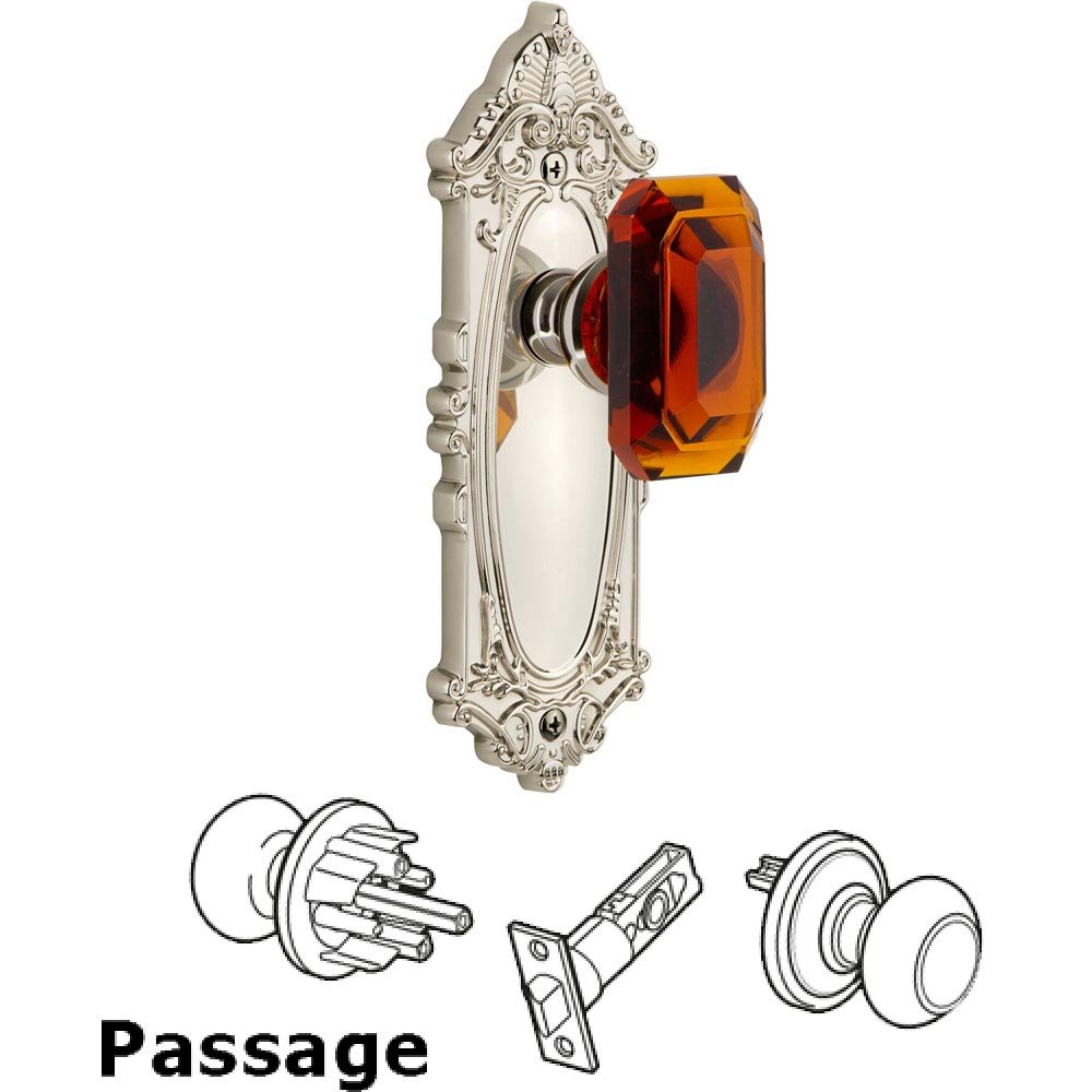 Grande Victorian - Passage Knob with Baguette Amber Crystal Knob in Polished Nickel