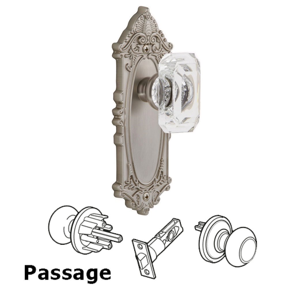 Grande Victorian - Passage Knob with Baguette Clear Crystal Knob in Satin Nickel