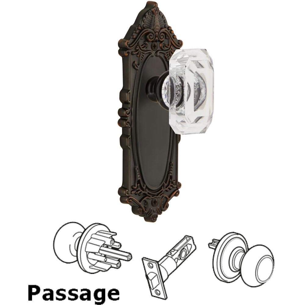 Grande Victorian - Passage Knob with Baguette Clear Crystal Knob in Timeless Bronze