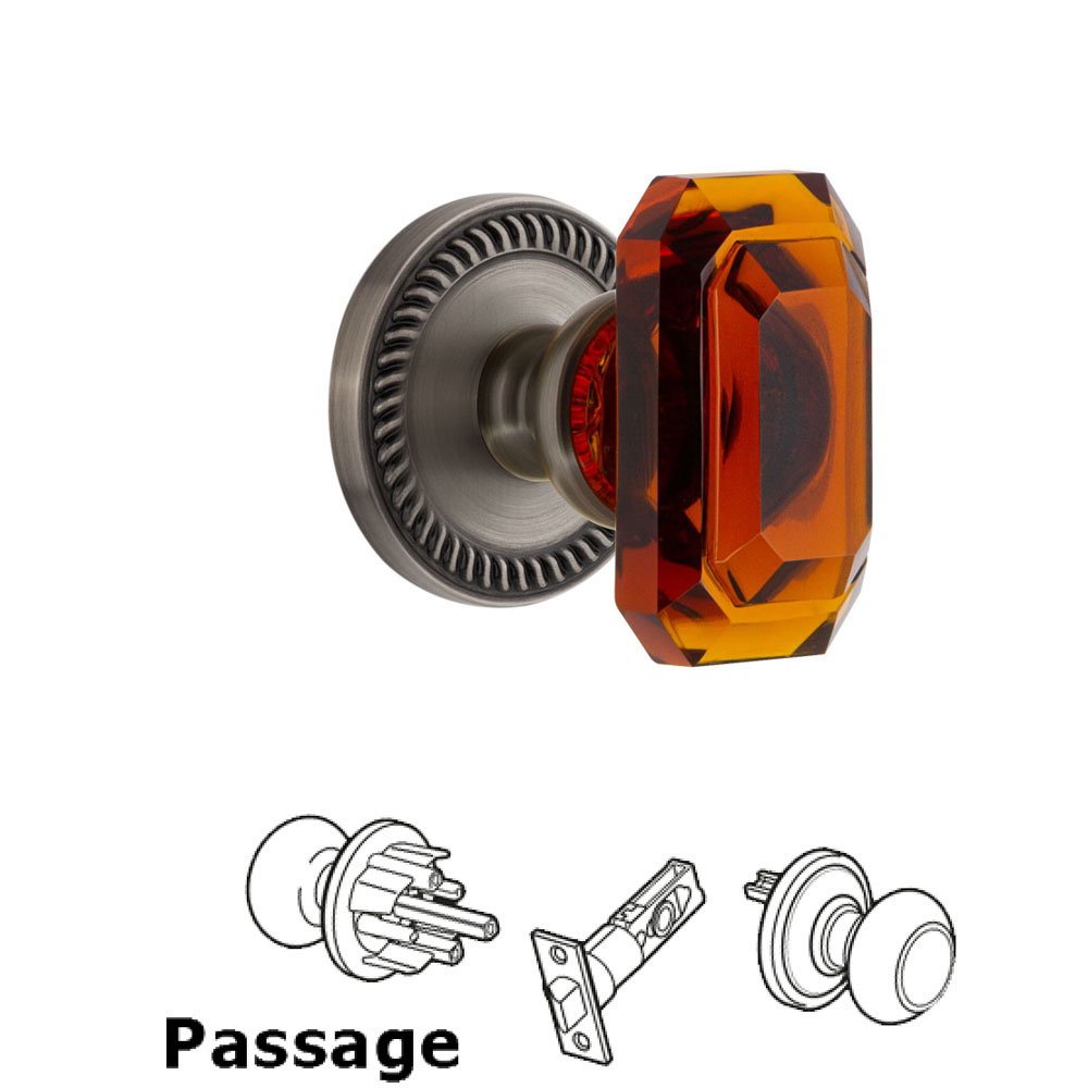 Newport - Passage Knob with Baguette Amber Crystal Knob in Antique Pewter