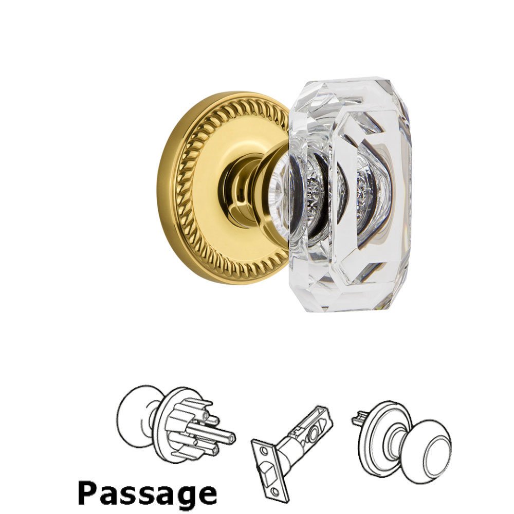 Newport - Passage Knob with Baguette Clear Crystal Knob in Lifetime Brass
