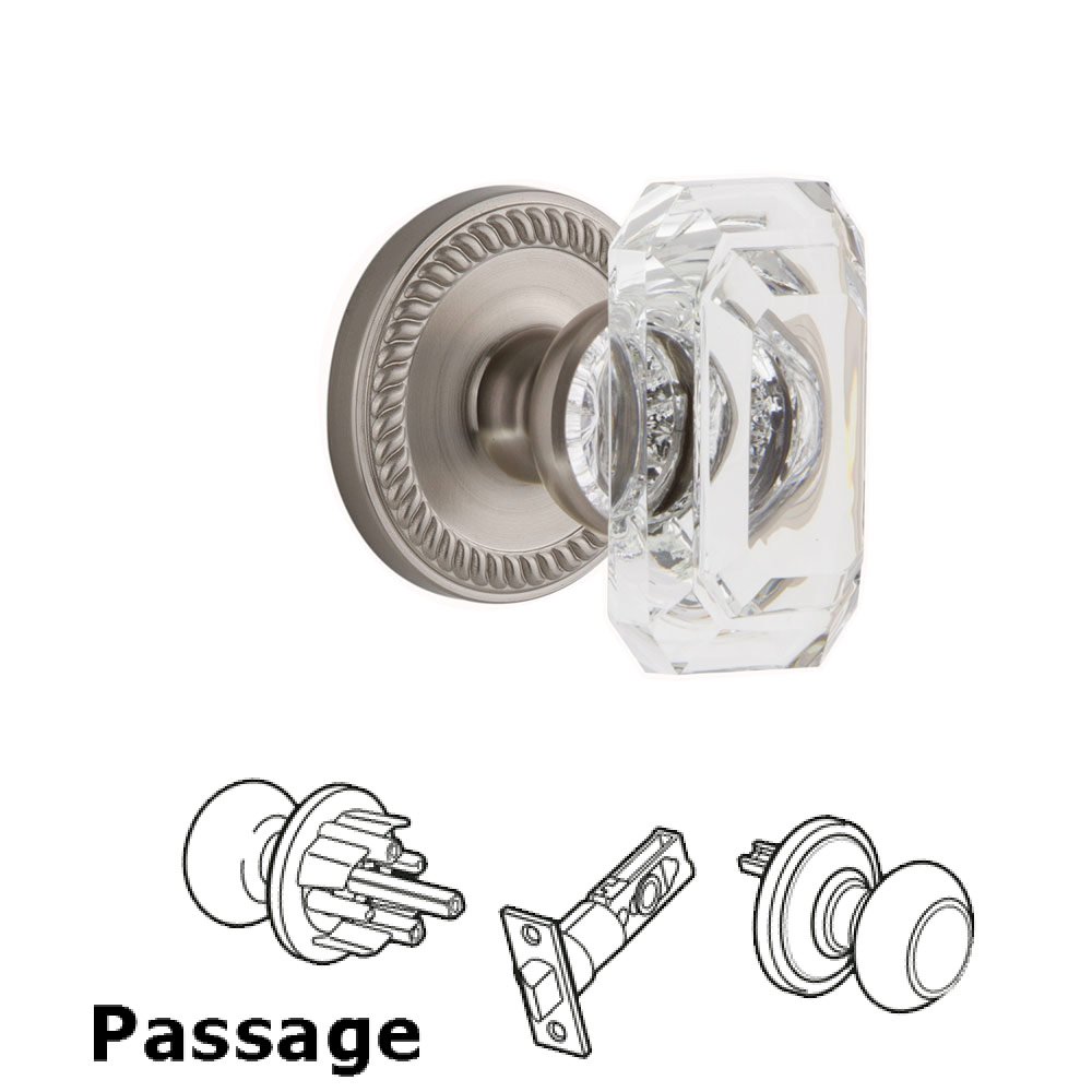Newport - Passage Knob with Baguette Clear Crystal Knob in Satin Nickel