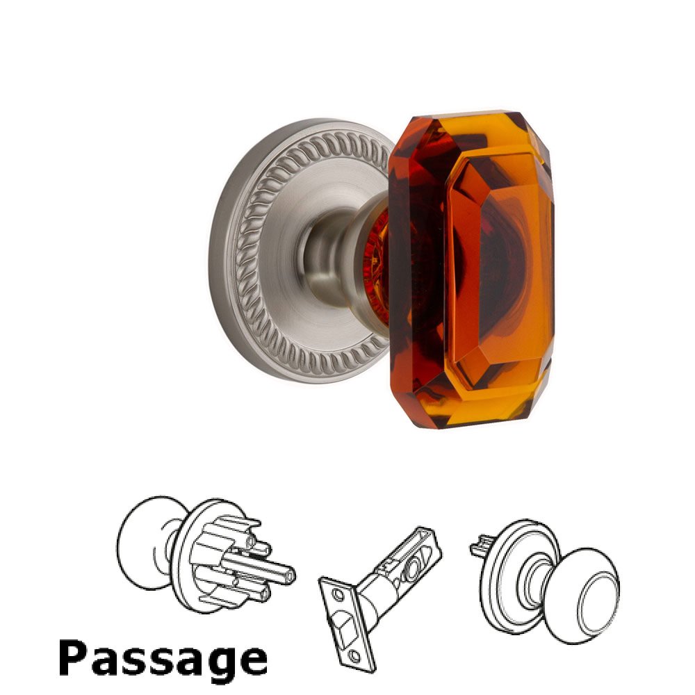 Newport - Passage Knob with Baguette Amber Crystal Knob in Satin Nickel