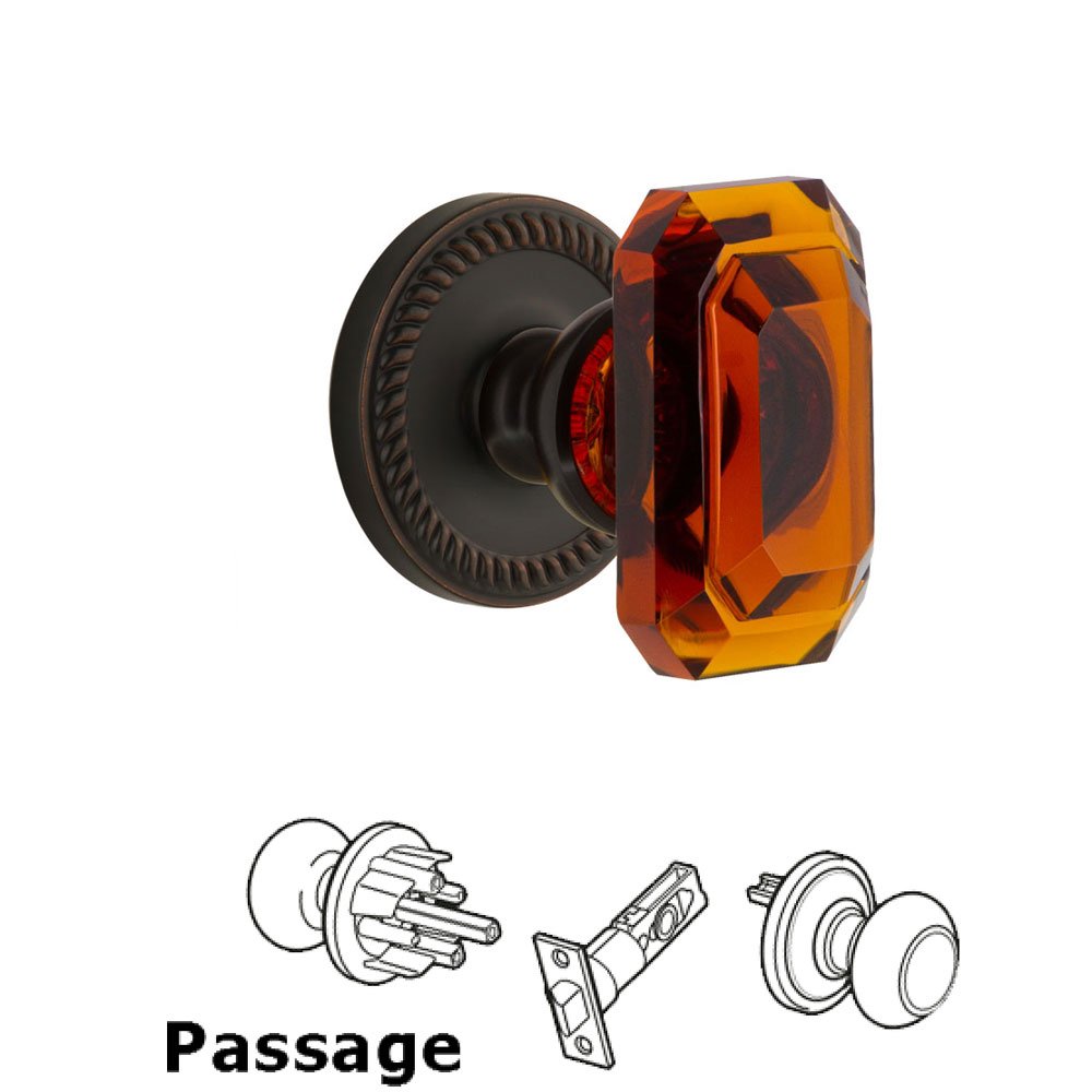 Newport - Passage Knob with Baguette Amber Crystal Knob in Timeless Bronze