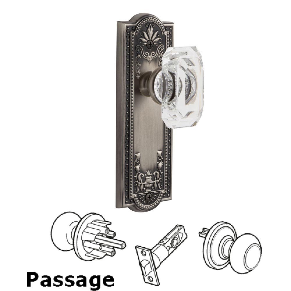 Parthenon - Passage Knob with Baguette Clear Crystal Knob in Antique Pewter