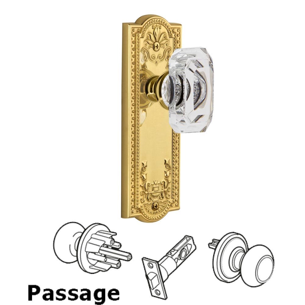 Parthenon - Passage Knob with Baguette Clear Crystal Knob in Lifetime Brass