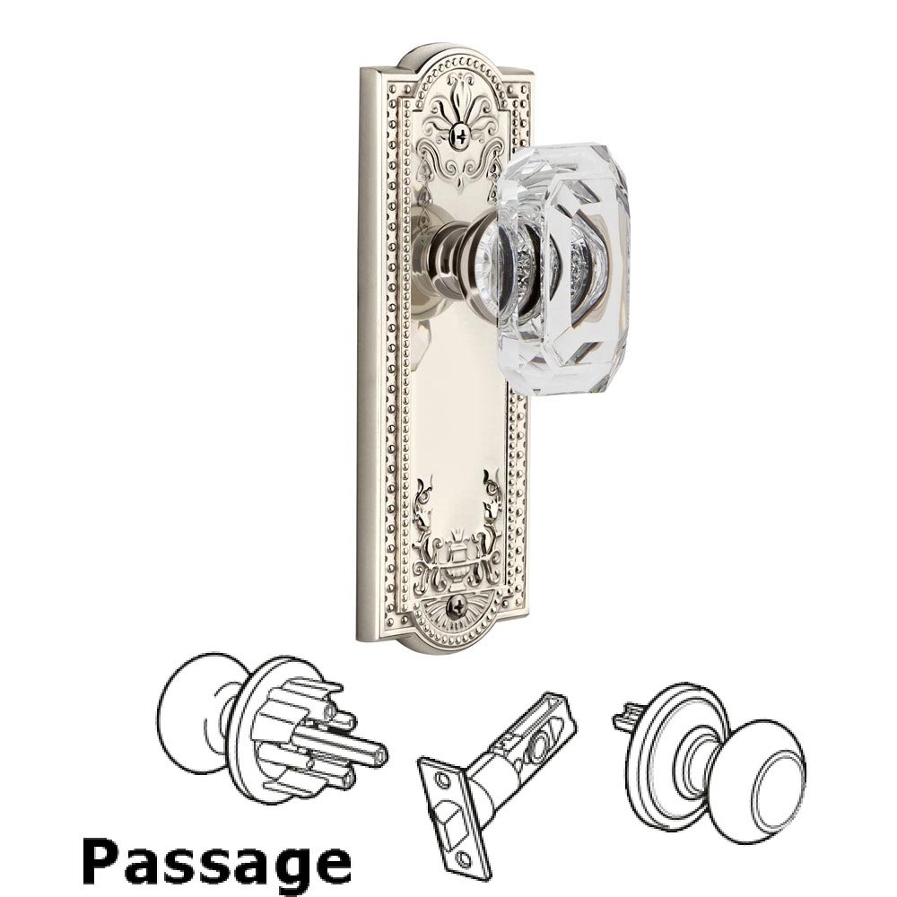 Parthenon - Passage Knob with Baguette Clear Crystal Knob in Polished Nickel