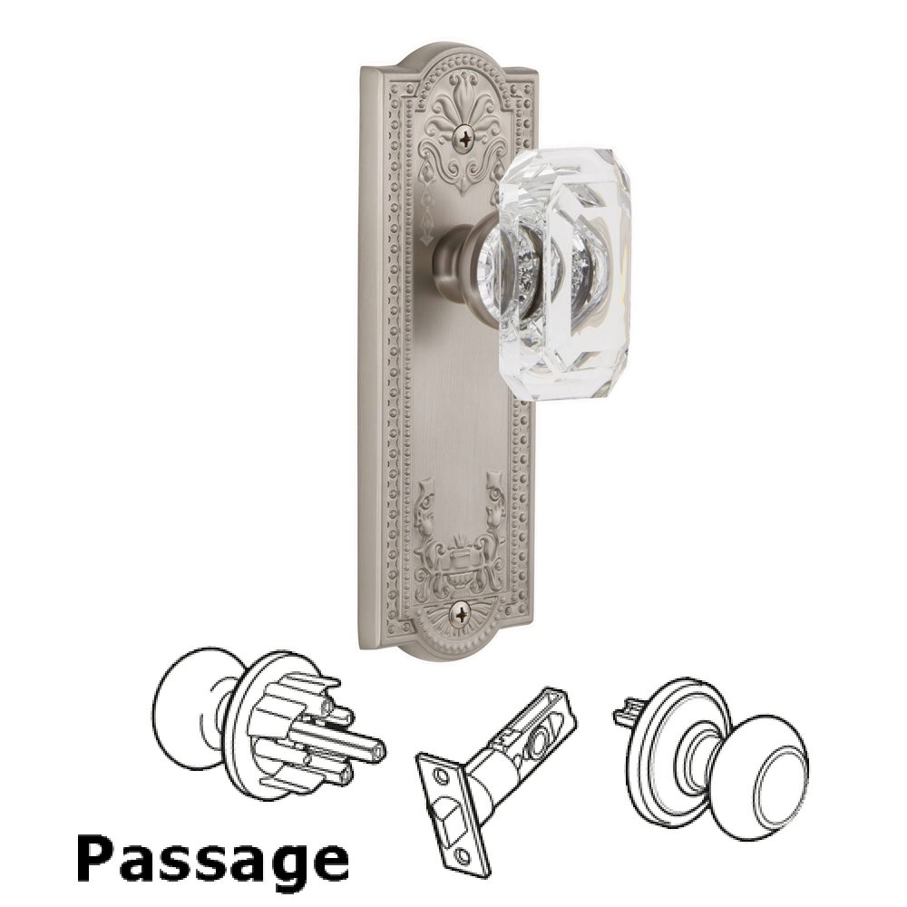 Parthenon - Passage Knob with Baguette Clear Crystal Knob in Satin Nickel